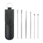 6-in-1 Ear Wax Cleaner Kit Reusable Ear Cleaning Tools with Leather Pouch for Ear Hygiene Maintenance and Travel