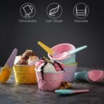 Ice Cream Waffle Bowl Spoon Set 12-Piece Couple Dessert Cup Set Reusable Plastic Ice Cream Bowls with Matching Spoons for Parties, Kids Home Use - Image 4