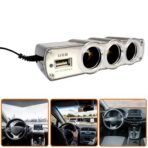 Triple Way Car 12v Lighter Socket Splitter USB Charger Power Adapter - Image 3