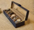 Presents Luxury Watch Box for Men & Women ?Lockable Leather Watch Organizer with Glass Lid, Soft Velvet Cushions, Premium Display & Storage Case for Watches -6 Slot Box (Blue) - Image 5