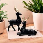 Set of 2 - Black Lucky Deer Handicraft Resin Animal Showpiece for Home & Office Decor - Elegant Black Sculptures - Sitting & Standing Figurines Decor Accent - Image 2