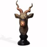 Blue Patterned Deer Statue with Fawn Family - Boho Resin Animal Sculpture for Living Room, Entryway Table, or Rustic Home Decor