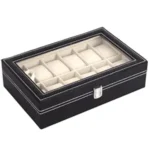 Presents Luxury Watch Box for Men & Women ?Lockable Leather Watch Organizer with Glass Lid, Soft Velvet Cushions, Premium Display & Storage Case for Watches -12 Slot Box (Black)