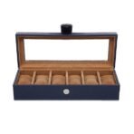 Presents Luxury Watch Box for Men & Women ?Lockable Leather Watch Organizer with Glass Lid, Soft Velvet Cushions, Premium Display & Storage Case for Watches -6 Slot Box (Blue)