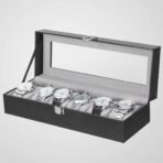 Presents Luxury Watch Box for Men & Women ?Lockable Leather Watch Organizer with Glass Lid, Soft Velvet Cushions, Premium Display & Storage Case for Watches -6 Slot Box (Black) - Image 8