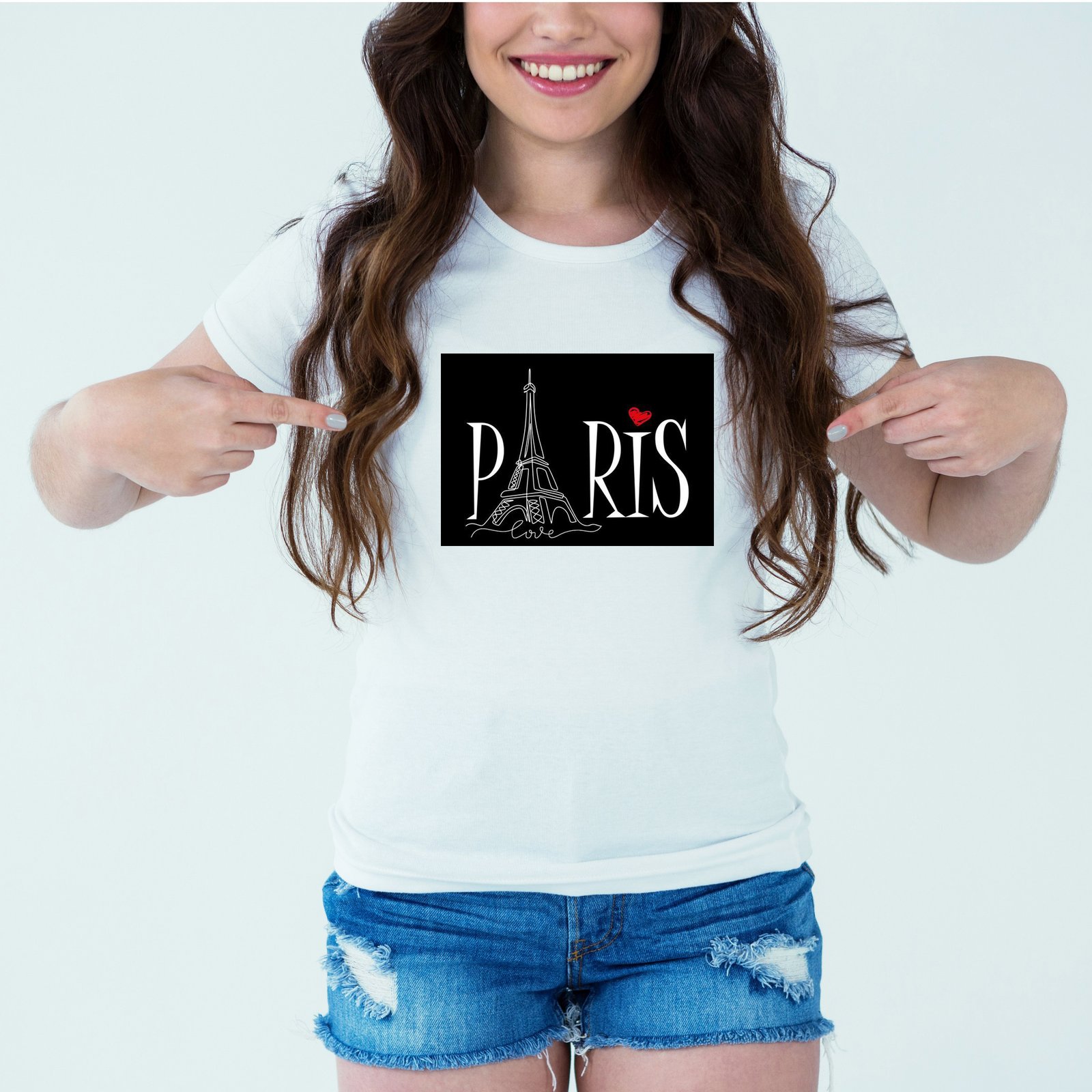 Mockup-Girl-paris.jpg Designer Printed T-Shirt :: Design type - Paris - Cloth type : DOT-KNIT - Image 1