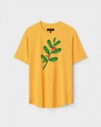 Yellow Unisex DOT KNIT Regular Fit Printed Round Neck T-Shirt