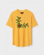 Yellow Unisex DOT KNIT Regular Fit Printed Round Neck T-Shirt
