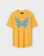 Yellow Unisex DOT KNIT Regular Fit Printed Round Neck T-Shirt