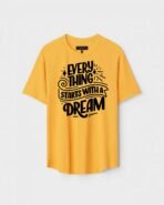 Yellow Unisex DOT KNIT Regular Fit Printed Round Neck T-Shirt