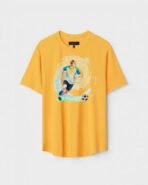 Yellow Unisex DOT KNIT Regular Fit Printed Round Neck T-Shirt
