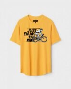 Yellow Unisex DOT KNIT Regular Fit Printed Round Neck T-Shirt