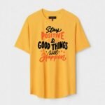 Yellow Unisex DOT KNIT Regular Fit Printed Round Neck T-Shirt