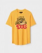 Yellow Unisex DOT KNIT Regular Fit Printed Round Neck T-Shirt