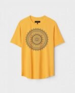 Yellow Unisex DOT KNIT Regular Fit Printed Round Neck T-Shirt