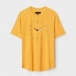 Yellow Unisex DOT KNIT Regular Fit Printed Round Neck T-Shirt
