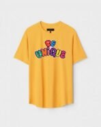 Yellow Unisex DOT KNIT Regular Fit Printed Round Neck T-Shirt
