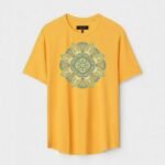 Yellow Unisex DOT KNIT Regular Fit Printed Round Neck T-Shirt