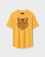 Yellow Unisex DOT KNIT Regular Fit Printed Round Neck T-Shirt