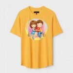 Yellow Unisex DOT KNIT Regular Fit Printed Round Neck T-Shirt