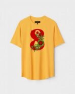 Yellow Unisex DOT KNIT Regular Fit Printed Round Neck T-Shirt