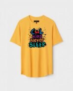 Yellow Unisex DOT KNIT Regular Fit Printed Round Neck T-Shirt