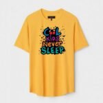 Yellow Unisex DOT KNIT Regular Fit Printed Round Neck T-Shirt