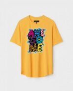 Yellow Unisex DOT KNIT Regular Fit Printed Round Neck T-Shirt