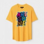 Yellow Unisex DOT KNIT Regular Fit Printed Round Neck T-Shirt
