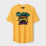 Yellow Unisex DOT KNIT Regular Fit Printed Round Neck T-Shirt