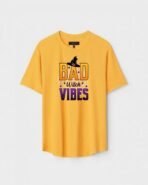 Yellow Unisex DOT KNIT Regular Fit Printed Round Neck T-Shirt
