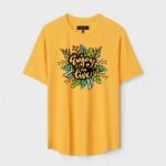 Yellow Unisex DOT KNIT Regular Fit Printed Round Neck T-Shirt