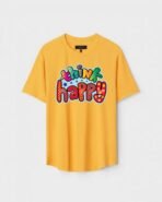 Yellow Unisex DOT KNIT Regular Fit Printed Round Neck T-Shirt