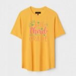 Yellow Unisex DOT KNIT Regular Fit Printed Round Neck T-Shirt