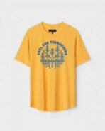 Yellow Unisex DOT KNIT Regular Fit Printed Round Neck T-Shirt