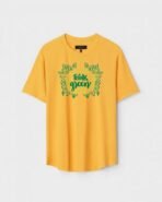 Yellow Unisex DOT KNIT Regular Fit Printed Round Neck T-Shirt