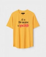 Yellow Unisex DOT KNIT Regular Fit Printed Round Neck T-Shirt
