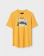 Yellow Unisex DOT KNIT Regular Fit Printed Round Neck T-Shirt