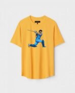 Yellow Unisex DOT KNIT Regular Fit Printed Round Neck T-Shirt