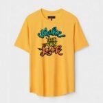 Yellow Unisex DOT KNIT Regular Fit Printed Round Neck T-Shirt