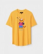 Yellow Unisex DOT KNIT Regular Fit Printed Round Neck T-Shirt