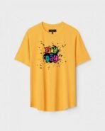Yellow Unisex DOT KNIT Regular Fit Printed Round Neck T-Shirt