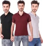 One-H Men's Polo Neck Short Sleeve Casual Tshirt Combo of Maroon, Black, Grey colors (Pack of 3)