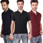 One-H Men's Polo Neck Short Sleeve Casual Tshirt Combo of Dark Blue, Maroon, Black colors (Pack of 3)