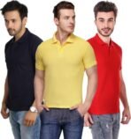One-H Men's Polo Neck Short Sleeve Casual Tshirt Combo of Dark Blue, Red, Yellow colors (Pack of 3)