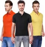 One-H Men's Polo Neck Short Sleeve Casual Tshirt Combo of Black, Orange, Yellow colors (Pack of 3)