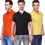 One-H Men's Polo Neck Short Sleeve Casual Tshirt Combo of Black, Orange, Yellow colors (Pack of 3)
