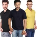 One-H Men's Polo Neck Short Sleeve Casual Tshirt Combo of Dark Blue, Black, Yellow colors (Pack of 3)