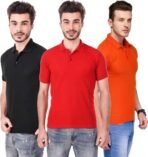 One-H Men's Polo Neck Half Sleeve Casual Tshirt Combo of Red, Black, Orange colors (Pack of 3)