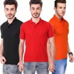 One-H Men's Polo Neck Half Sleeve Casual Tshirt Combo of Red, Black, Orange colors (Pack of 3)